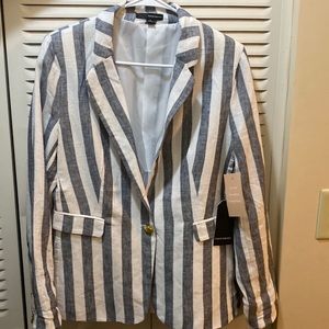 Blue and white striped blazer, linen blend